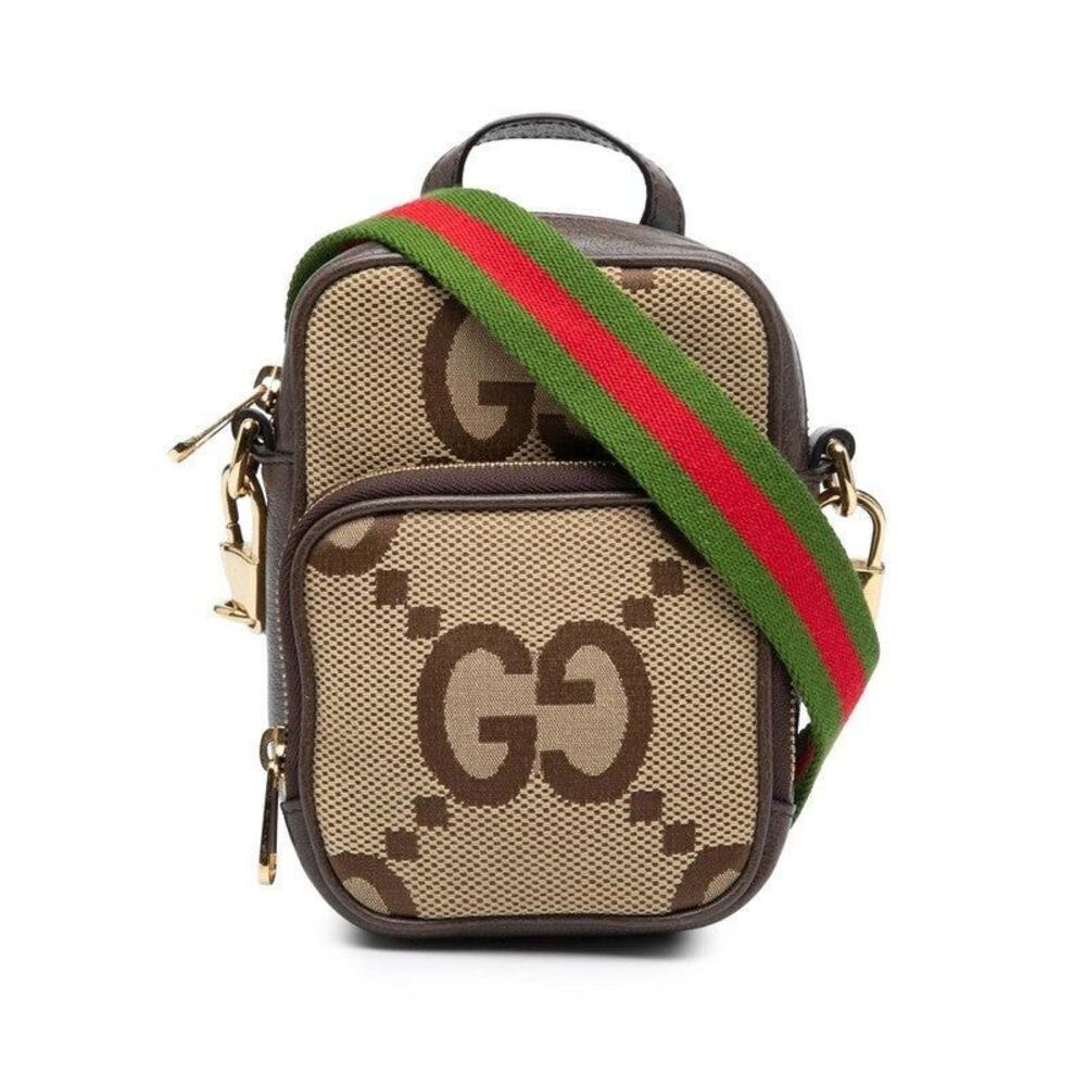 Gucci Jumbo GG Canvas Leather Shoulder Bag Beige